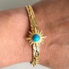 Bracelet jonc acier doré motif soleil pierre turquoise synthétique JFS05