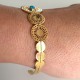 Bracelet jonc acier doré motif mandala pierre turquoise synthétique JFS06