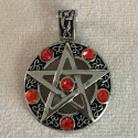 Pendentif pentacle 6 strass rouge acier PDT032