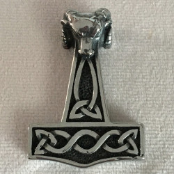 Pendentif amulette marteau de Thor avec tête bélier acier HPD44