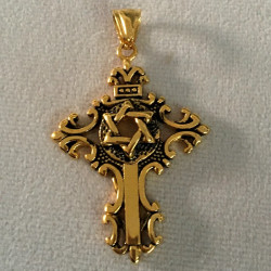 Pendentif croix décorative avec étoile de David acier doré HPD234D