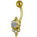 Bijou nombril motif avec 1 brillant et 3 petits blancs et minis boules acier doré or fin GPBN 41