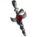 Pendentif épée avec serpent ailes et strass rouge acier HPD245