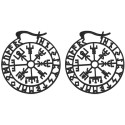 Boucles d'oreille style ethnique boussole viking et runes acier noir BKHT 013