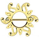 Bijou téton motif soleil tribal - barre 1,6 mm acier doré 316L K17673-14-GD