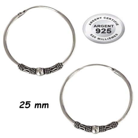Paire anneaux fermés créoles 25 mm boule serpentins à charnière argent 925/1000 BO 362