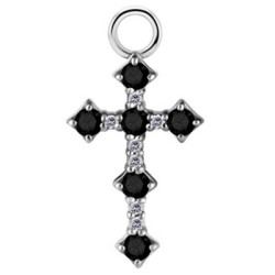 Accessoire charms croix gothique avec strass noir et blanc pour personnaliser bijoux en COCR NF ABH 36