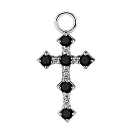 Accessoire charms croix gothique avec strass noir et blanc pour personnaliser bijoux en COCR NF ABH 36