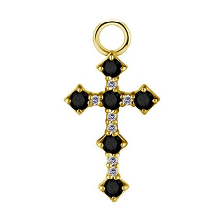 Accessoire charm croix gothique avec strass noirs et blancs pour personnaliser bijoux en COCR NF or fin GPABH 33