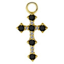 Accessoire charm croix gothique avec strass noirs et blancs pour personnaliser bijoux en COCR NF or fin GPABH 33