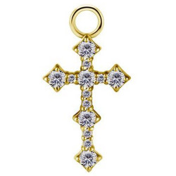 Accessoire charm croix gothique avec strass blancs pour personnaliser bijoux en COCR NF or fin GPABH 25