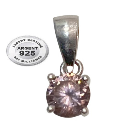 Pendentif strass zirconium rond rose serti argent 925 PAR035