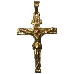 Pendentif croix avec Christ acier doré HPD469D