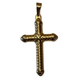 Pendentif croix ciselée acier doré HPD255D