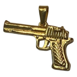 Pendentif revolver / pistolet PM acier doré HPD465D